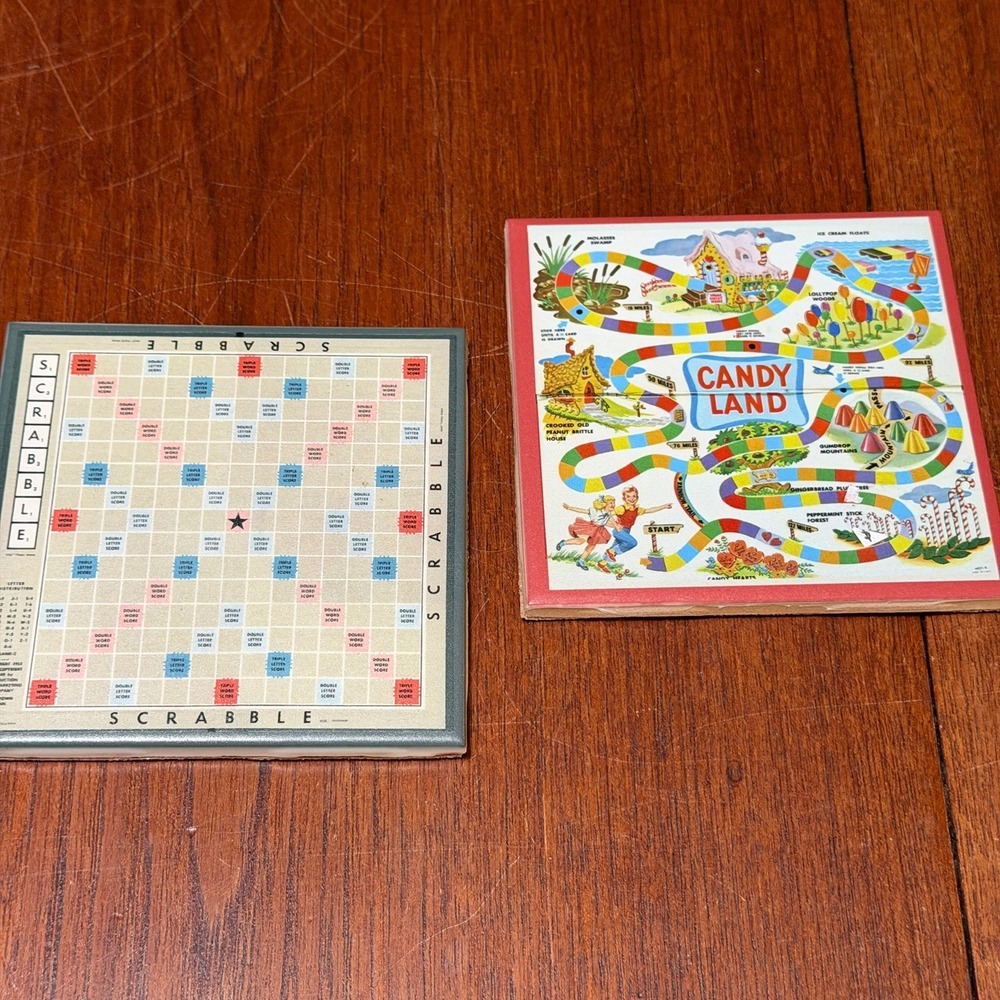 Vintage Board Game Coasters Scrabble Candy Land Ceramic Cork Backed Set of 2